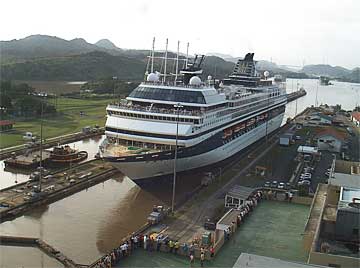 View of the Celebrity Mercury Cruise Ship in the Panama Canal Locks