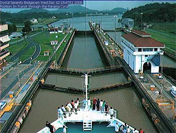 View from the Crystal Serenity Cruise Ships live cams in the Miraflores Locks
