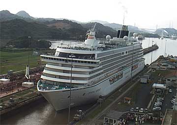 The Crystal Serenity Cruise Ship entering The Miraflores Locks