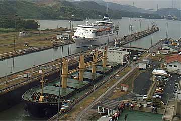 The Delphin Voyager Cruise Ship entering the Miraflores Locks - Panama Canal