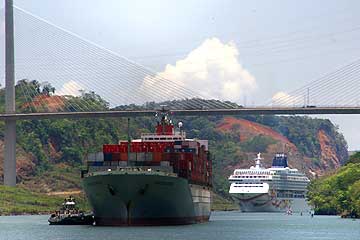 View of the Centennial Bridge with Cargo and Cruise Ships
