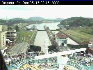 View from the Royal Cruise Ships live cam in the Miraflores Locks