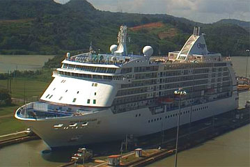 The Seven Seas Voyager Cruise Ship doing a Panama Canal Transit