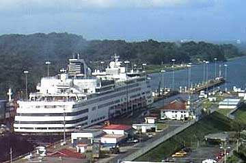 The Statendam Cruise Ship leaving the Panama Canal to the Caribbean