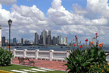 View of modern Panama City from the old part of the town