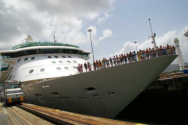 The Brilliance of the Seas Front Look Closeup in the Gatun Locks