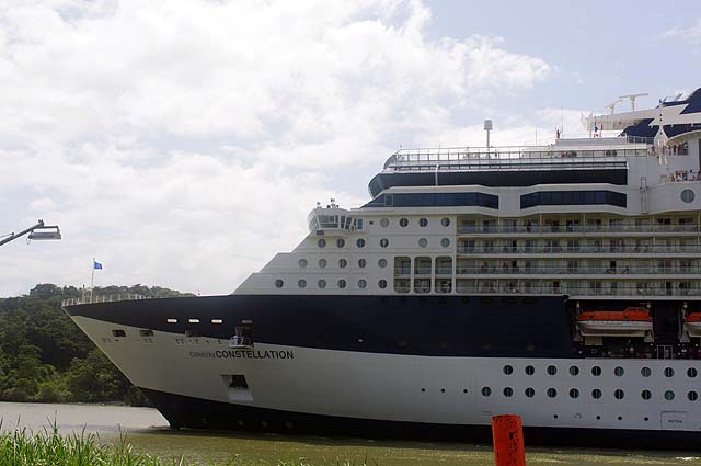 The Celebrity Constellation Side View in the Panama Canal