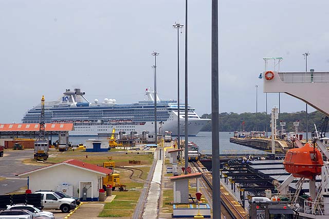 The Coral Princess approaching the Gatun Locks from the Gatun Lake side