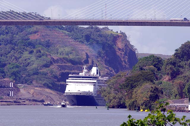 The Maasdam passing under the Centennial Bridge in the Panama Canal