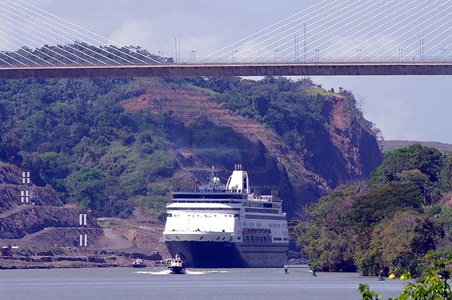 The Maasdam passing under the Centennial Bridge in the Panama Canal