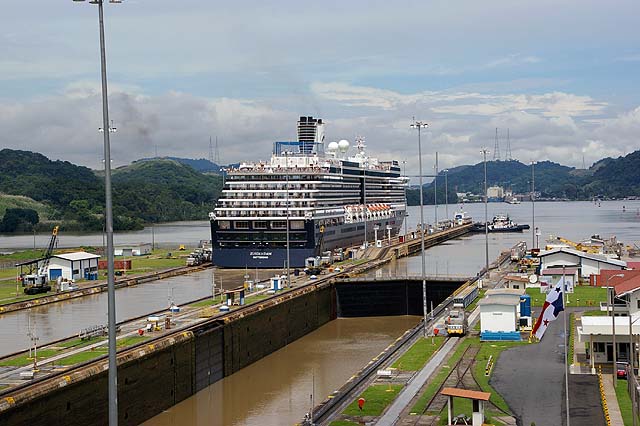 The MS Zuiderdam Cruise Ship clearing the Miraflores Locks